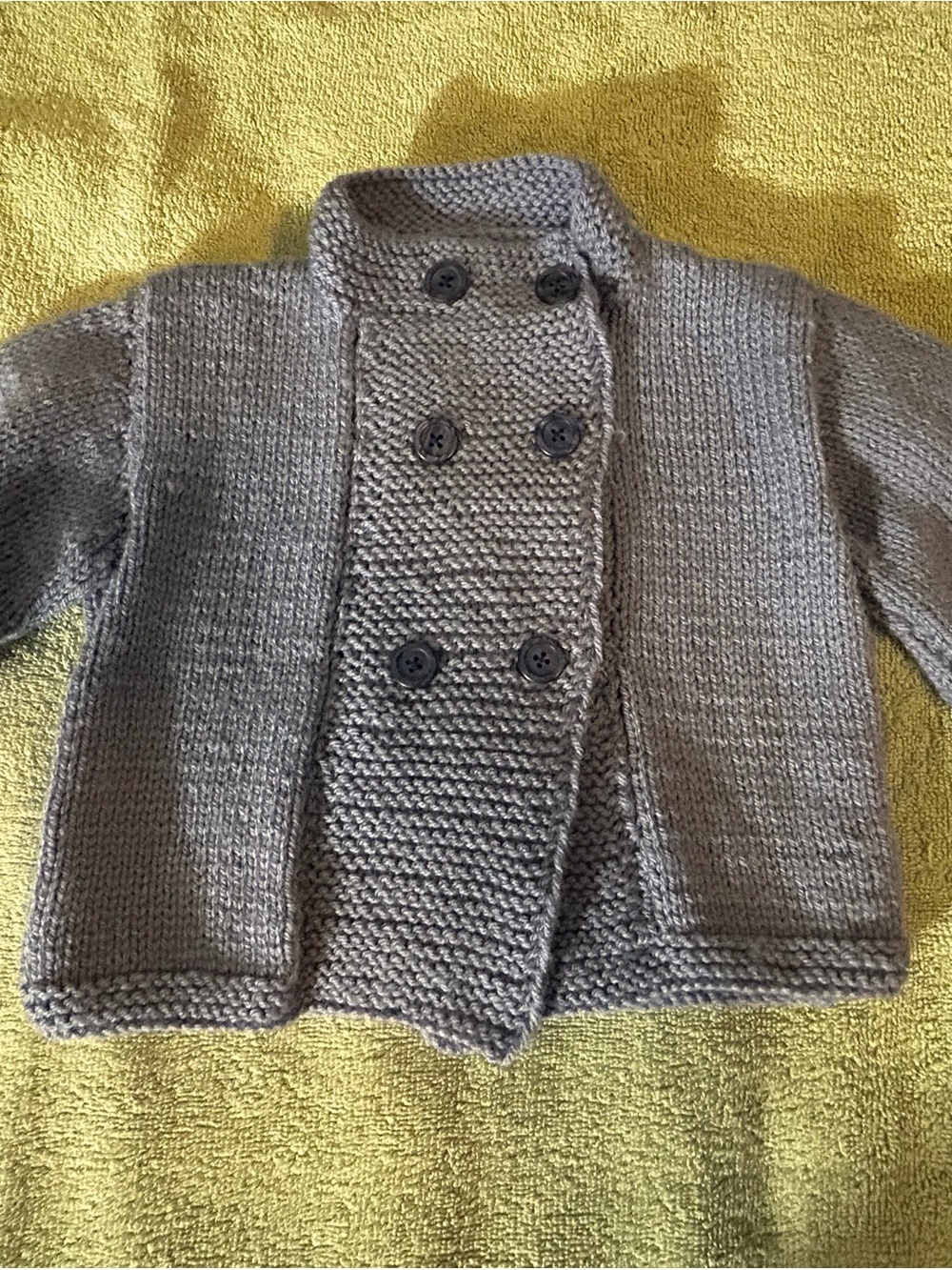 Hand Crafted Kids Double-Breasted Gray Knit Pea Coat